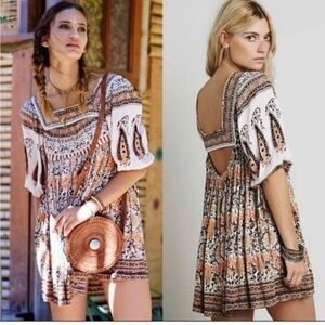 Free People Bohemian Print Dress - Black, White, Orange